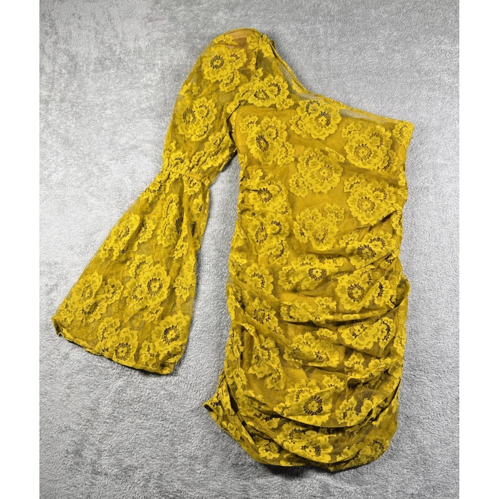 For Love And Lemons Women's Tiana One-Shoulder Lace Mini Dress Yellow Small NWT - Picture 2 of 9